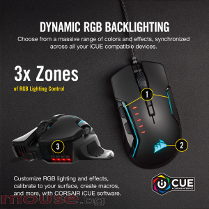 Мишка CORSAIR Glaive RGB PRO, Comfort FPS/MOBA Gaming Mouse with Interchangeable Grips, Black, Backlit RGB LED, 18000 DPI, Optical (EU version)