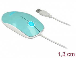 Оптична мишка DeLock, USB-A, Кабел 1.3 м, USB, 1200 dpi, Tюркоаз